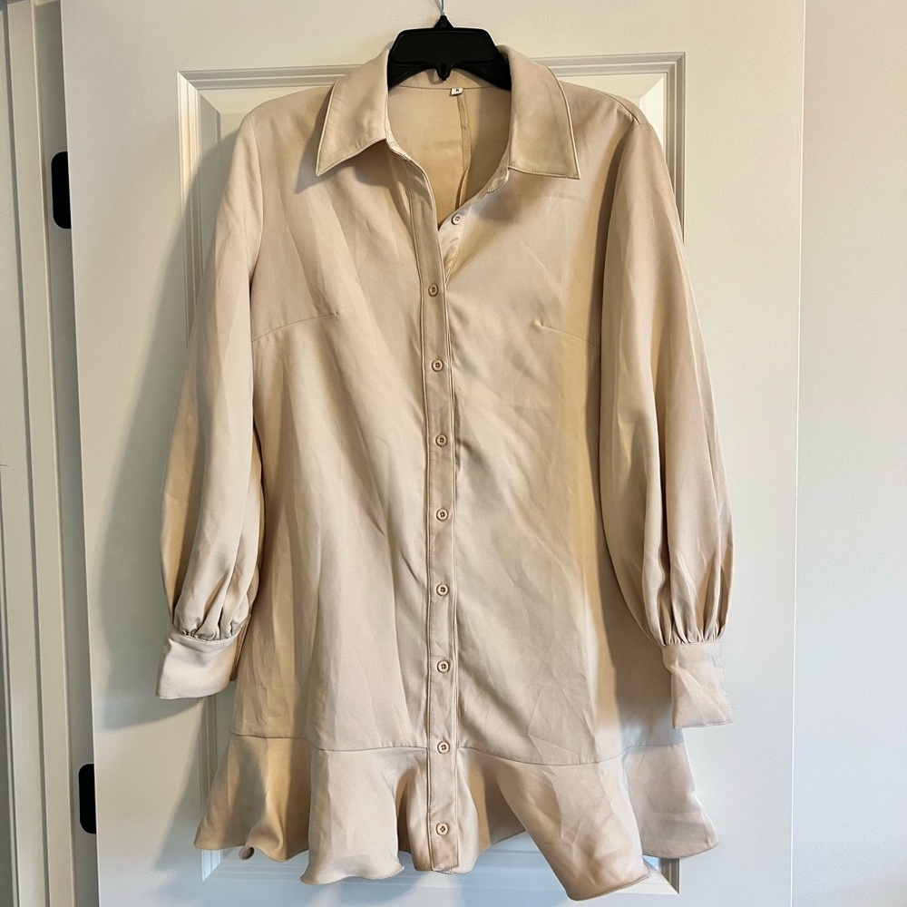 Chic Tan Button-Up Flare Hem Dress